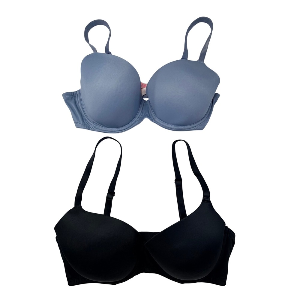 Victoria's Secret PINK Wear Everywhere Lightly Lined Bras Lot 2 36D Black Blue